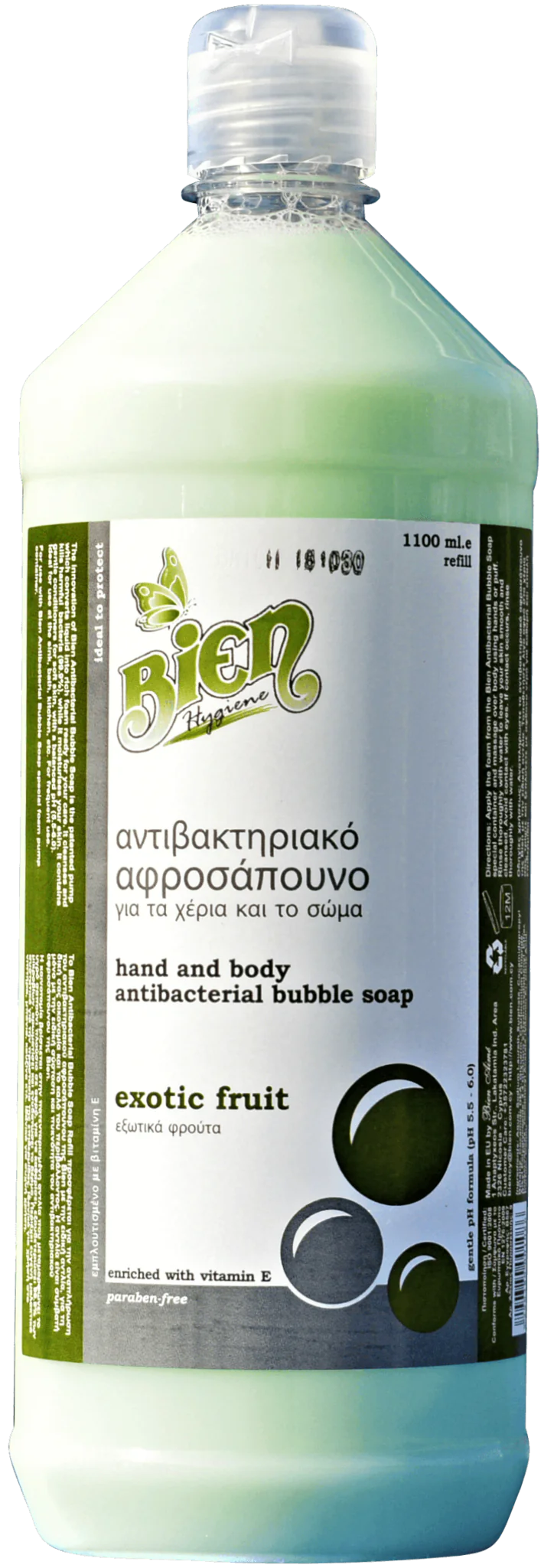 Hand and body antibacterial bubble soap exotic fruit 1.1 ltr