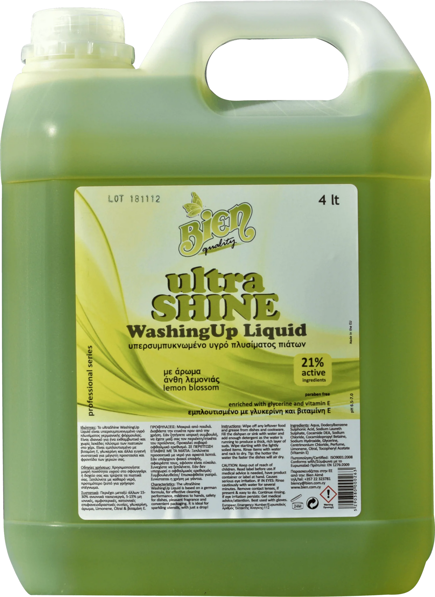 Ultra shine Dishwashing liquid Lemon blossom 4 ltr