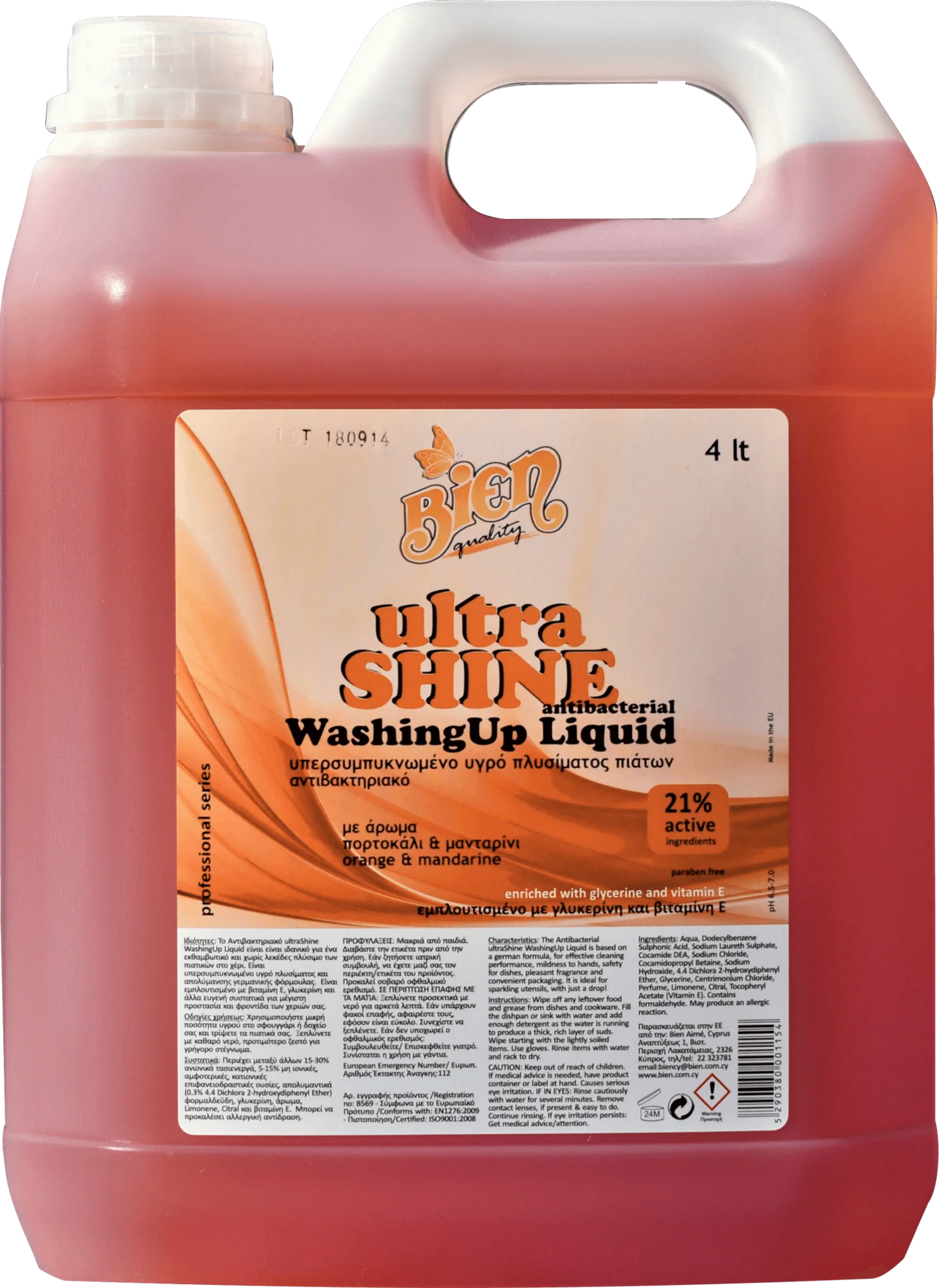 Ultra shine Dishwashing liquid Orange and Mandarine 4 ltr