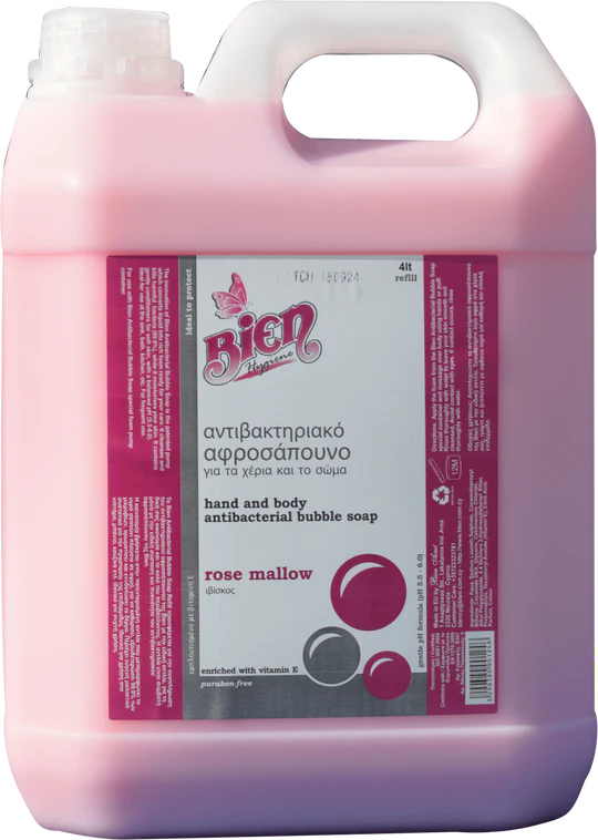 Hand and body antibacterial bubble soap rose mellow 4 ltr