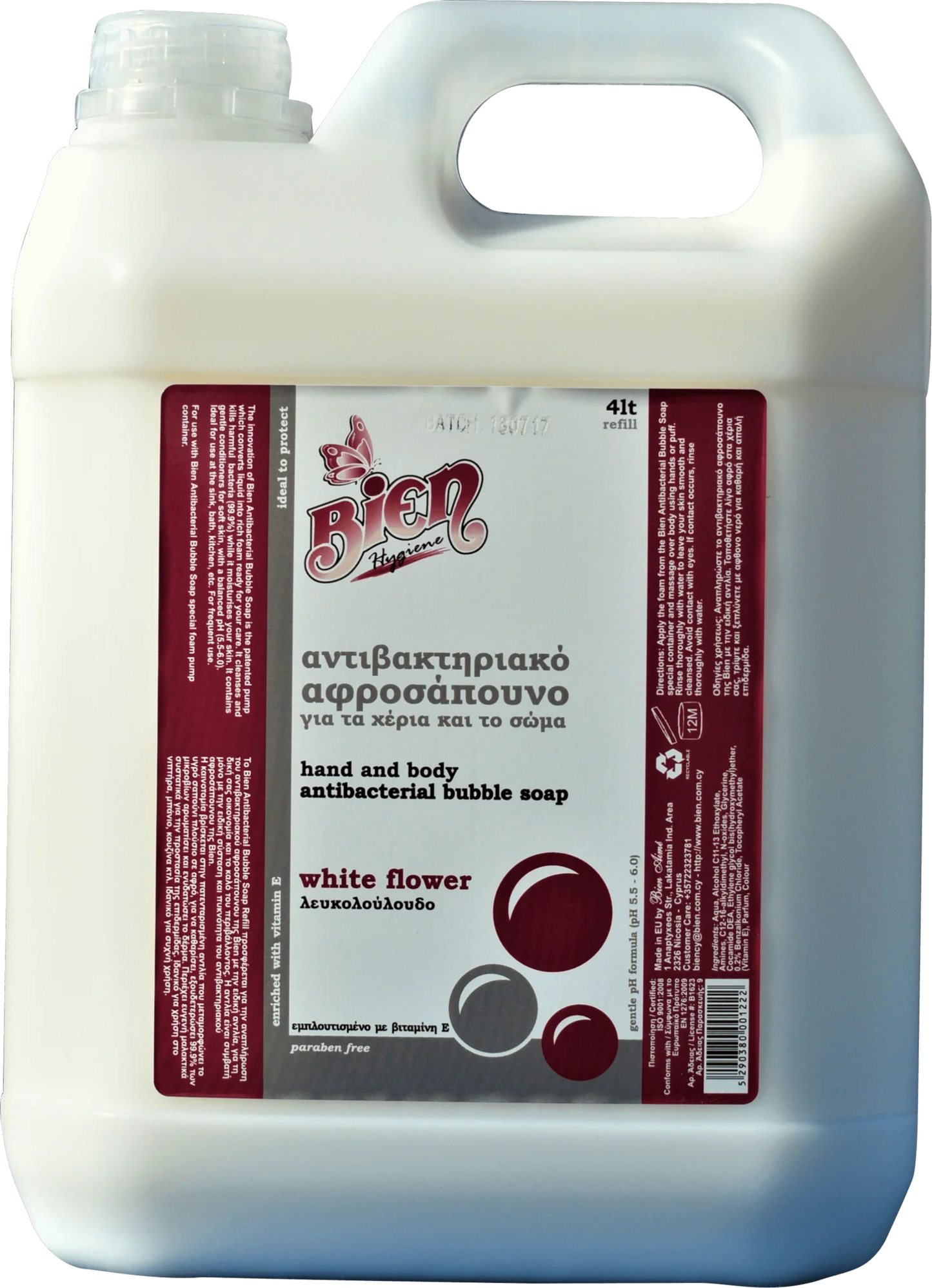 Hand and body antibacterial bubble soap white flower 4 ltr