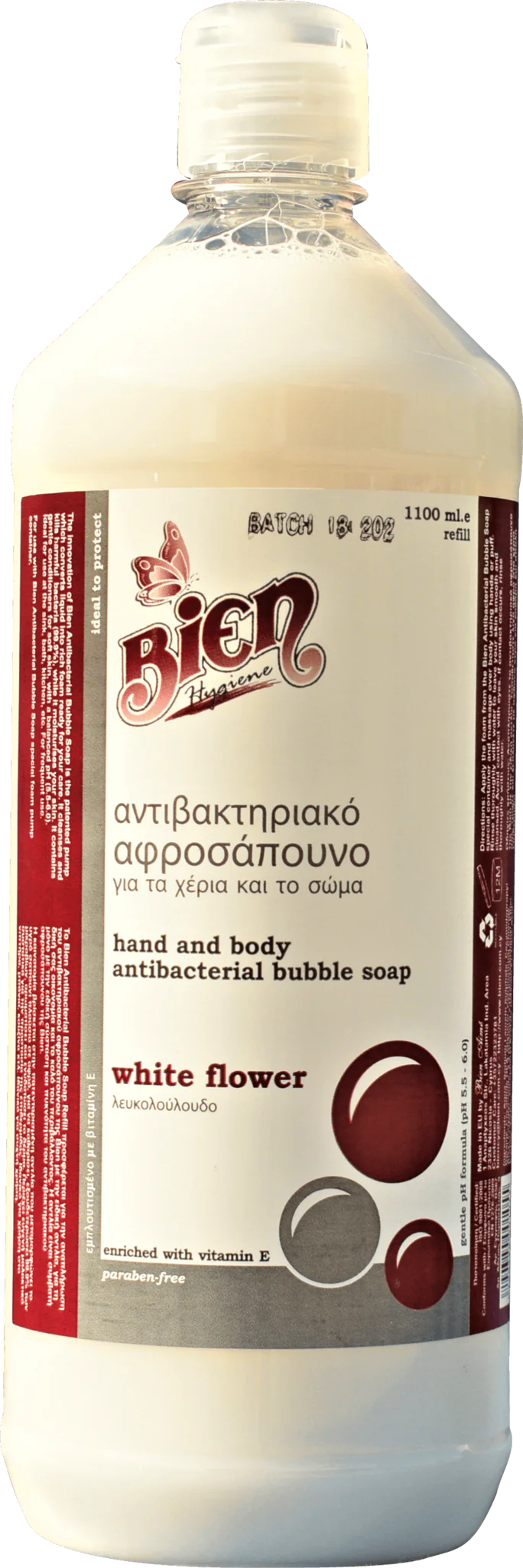 Hand and body antibacterial bubble soap white flower 1.1 ltr